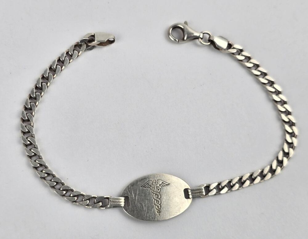 Sterling silver Medical ID bracelet 7.5" DNR Dementia Diabetes Nice condition